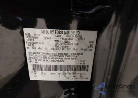 2011 Lincoln Mkx из США, поврежденный, VIN 2LMDJ8JKXBBJ06826